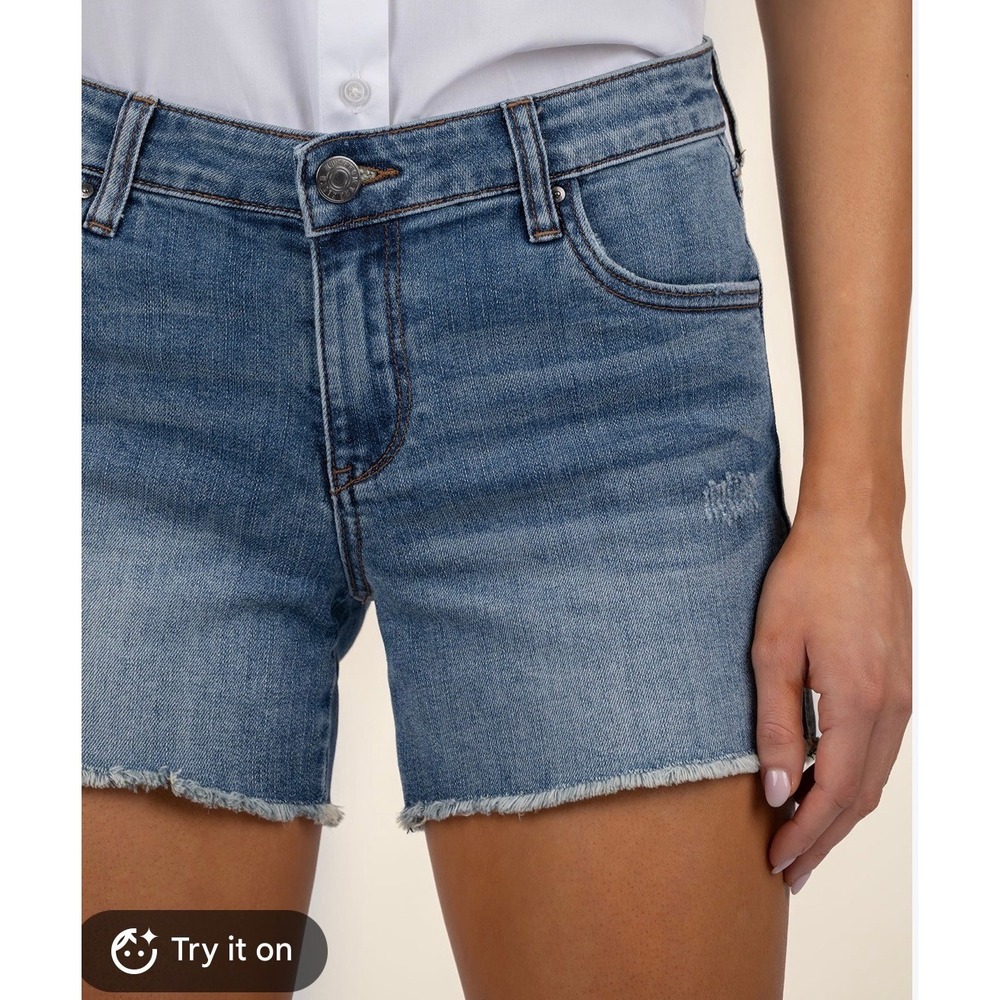 KUT from the Kloth Women Medium Wash Distressed Denim Shorts Size 0